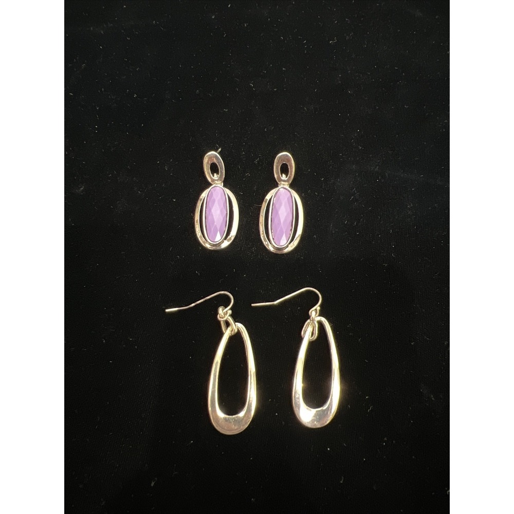 2 Pair Silver Tone‎ Dangle Drop Earrings Oval Fashion 1 1/4" Length Career